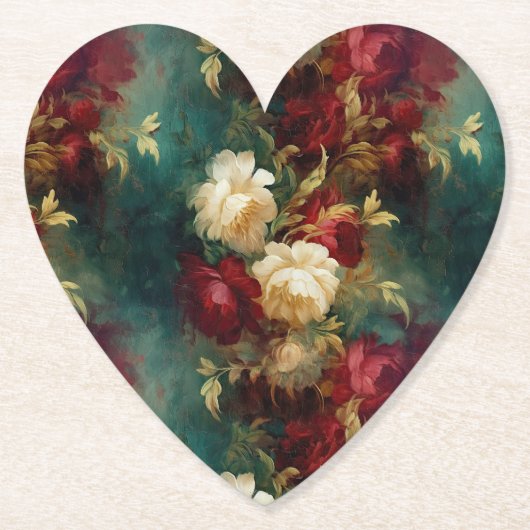 Rode Witte Groene Bloemen Kartonnen Onderzetters (Voorkant)