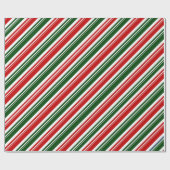 Rode Witte Groene Candy Cane Stripe Vakantie Cadeaupapier (Vlak)