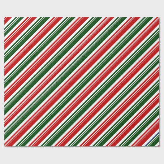 Rode Witte Groene Candy Cane Stripe Vakantie Cadeaupapier (Vlak)