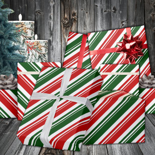 Rode Witte Groene Candy Cane Stripe Vakantie Cadeaupapier