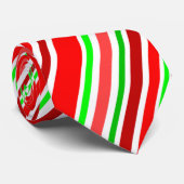 Rode Witte Groene Diagonale Kerststok Strepen Kers Stropdas (Opgerold)
