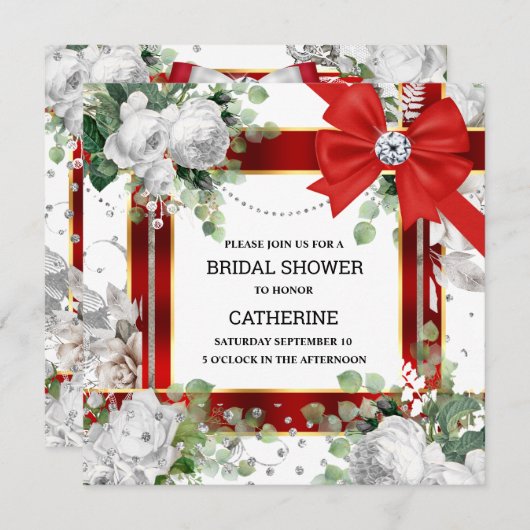 Rode witte groene glitterboogdiamant elegante chic kaart (Voorkant / Achterkant)