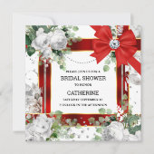 Rode witte groene glitterboogdiamant elegante chic kaart (Voorkant)