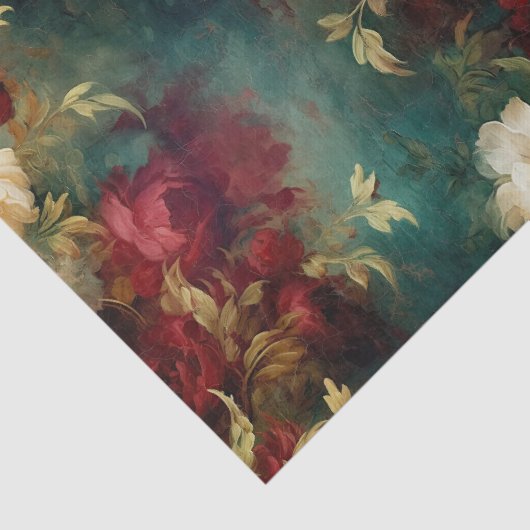 Rode Witte Groene Gouden Bloemen Tissuepapier (Detail)