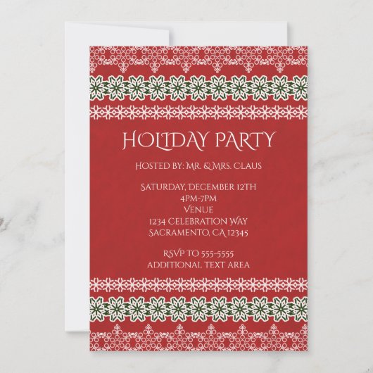 Rode Witte & Groene Kant Elegant Feestelijke Feest Kaart (Voorkant)