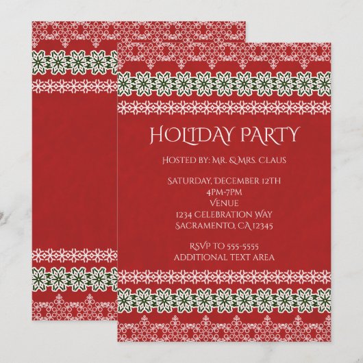 Rode Witte & Groene Kant Elegant Feestelijke Feest Kaart (Voorkant / Achterkant)