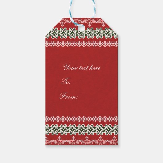 Rode Witte & Groene Kant Elegant Kerstfeest Cadeaulabel (Voorkant)