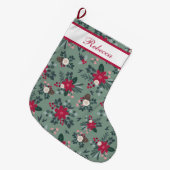 Rode witte groene kerstbloemen, aangepast grote kerstsok (Voorkant (Hangend))