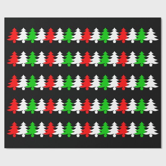 Rode, witte, groene kerstboom iconen patroon cadeaupapier (Vlak)