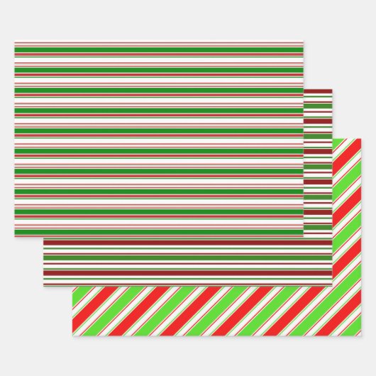 Rode, witte, groene kerststijlstrepen inpakpapier vel (Set)