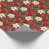 Rode Witte Groene Poinsettia Bloemen Patroon Cadeaupapier (Hoek)