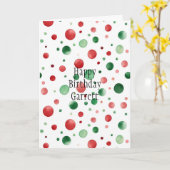 Rode Witte Groene Stippen Verjaardag Kaart (Gele Bloem)