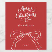 Rode witte handgetekende kerstboog wijn etiket (Enkel label)