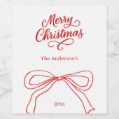 Rode witte handgetekende kerstboog wijn etiket (Enkel label)