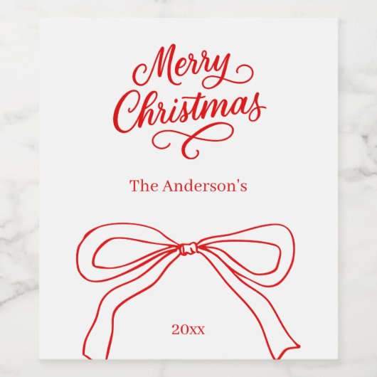 Rode witte handgetekende kerstboog wijn etiket (Enkel label)