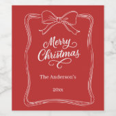 Rode witte handgetekende kerstboog wijn etiket (Enkel label)