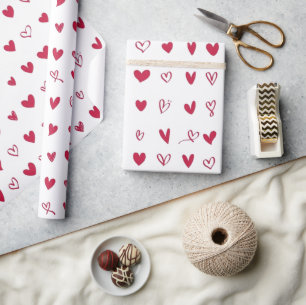 Rode witte handgetekende Valentijnsdag harten Cadeaupapier