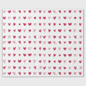 Rode witte handgetekende Valentijnsdag harten Cadeaupapier (Vlak)