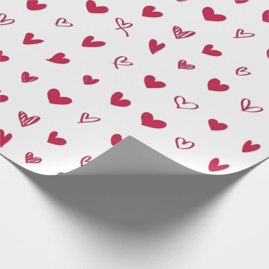 Rode witte handgetekende Valentijnsdag harten Cadeaupapier (Hoek)