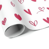 Rode witte handgetekende Valentijnsdag harten Cadeaupapier (Rol Hoek)