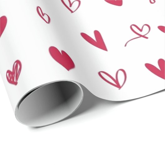 Rode witte handgetekende Valentijnsdag harten Cadeaupapier (Rol Hoek)
