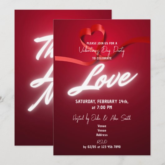 Rode & Witte Hart Liefde Valentijnsdag Uitnodiging (Voorkant / Achterkant)