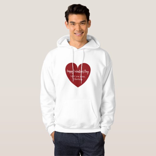 Rode witte hart Valentijnsdag Hoodie (Voorkant volledig)