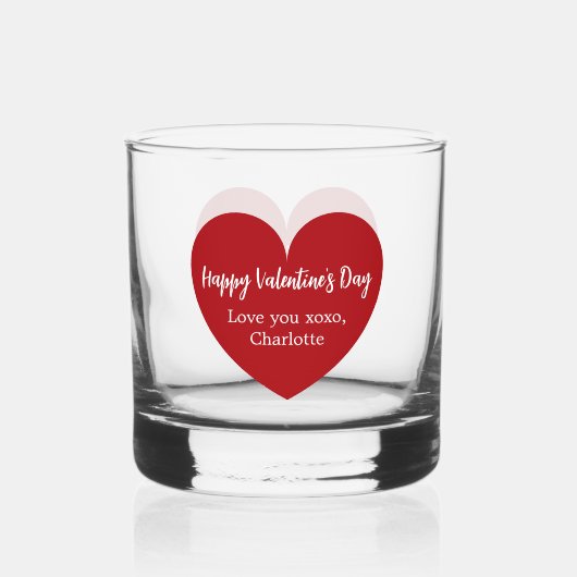 Rode witte hart Valentijnsdag Whisky Glas (Voorkant)