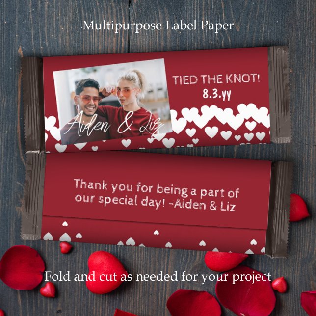 Rode Witte Harten Custom Bruiloft Snoep Bar Wrappe (red white hearts valentines wedding theme chocolate candy bar wrapper label paper party favor)