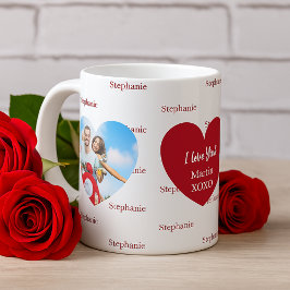 Rode witte harten foto naam hou van jou koffiemok