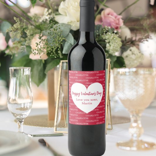 Rode witte harten noemen Valentijnsdag Wijn Etiket