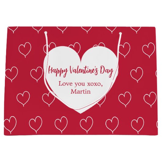 Rode witte harten Valentijnsdag Groot Cadeauzakje (Voorkant)