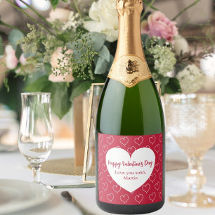 Rode witte harten Valentijnsdag Sparkling Wijnetiket