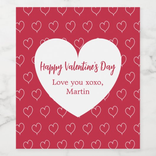 Rode witte harten Valentijnsdag Wijn Etiket (Enkel label)