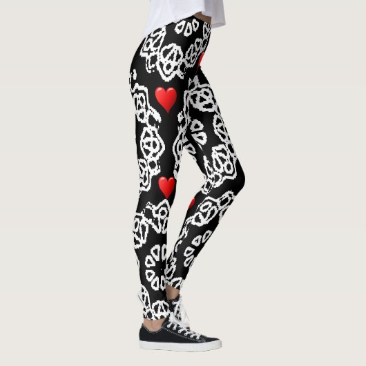 rode witte harten zwarte leggings tiener (Rechts)