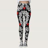 rode witte harten zwarte leggings tiener (Voorkant)