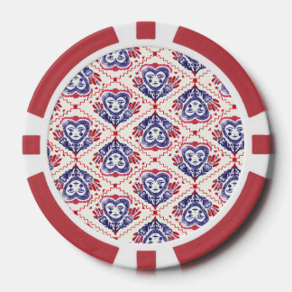 Rode Witte Hartenkoningin Linocut Poker Chips