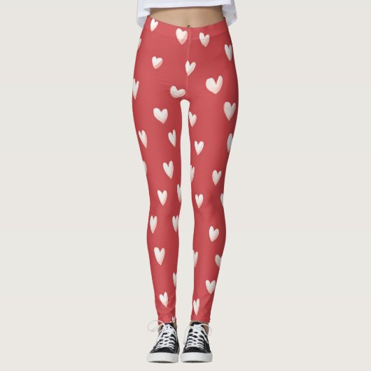 Rode Witte Hartjes Valentijnsdag Leggings (Voorkant)