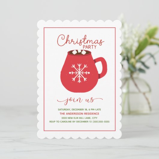 Rode witte hete cacao geschulpte kerstfeest kaart (Staand voorkant)