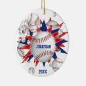 rode, witte honkbalknuppel keramisch ornament (Rechts)