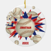 rode, witte honkbalknuppel keramisch ornament (Achterkant)