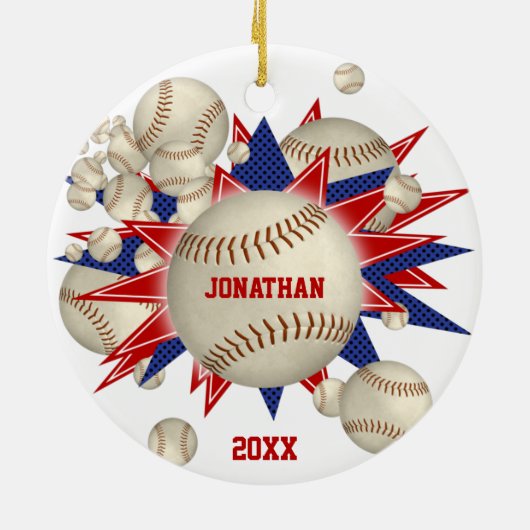 rode, witte honkbalknuppel keramisch ornament (Achterkant)