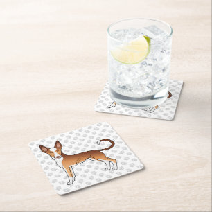 Rode & Witte Ibizan Hound Gladharige Hond En Poota Kartonnen Onderzetters