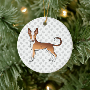 Rode & Witte Ibizan Hound Gladharige Hond En Poota Keramisch Ornament