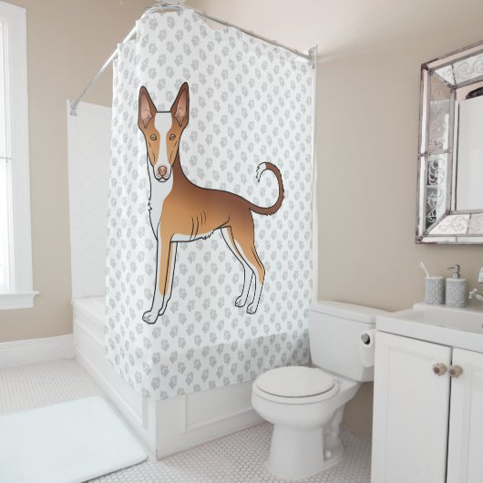 Rode & Witte Ibizan Hound Gladharige Hond En Poten Douchegordijn (In situ)