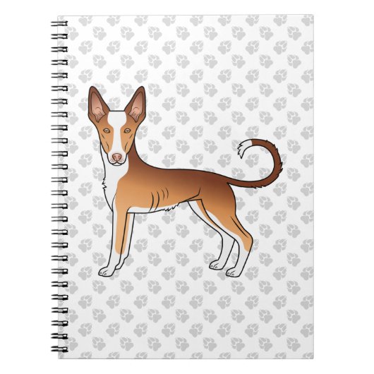 Rode & Witte Ibizan Hound Gladharige Hond En Poten Notitieboek (Voorkant)