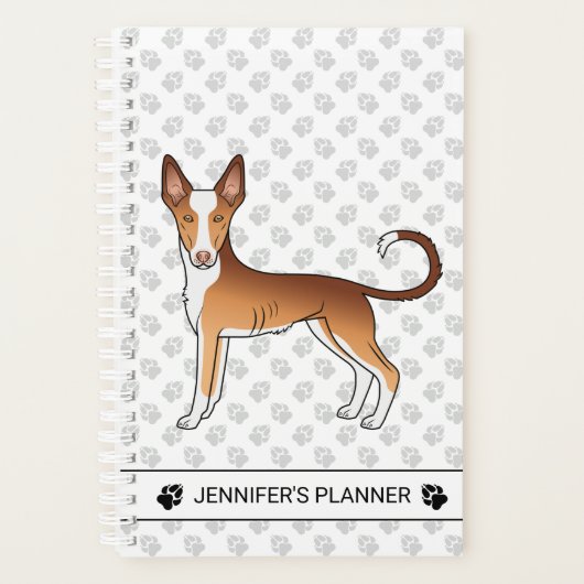 Rode & Witte Ibizan Hound Gladharige Hond Met Teks Planner (Voorkant)