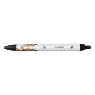 Rode & Witte Ibizan Hound met gladde vacht en naam Zwarte Inkt Pen