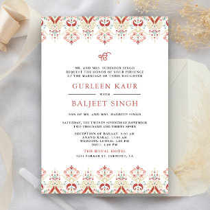 Rode Witte Ikat Anand Karaj Sikh Huwelijk Kaart
