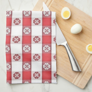 Rode Witte Italiaanse Tafelkleed Print Theedoek